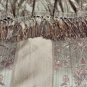 Decorative Jacquard Fringe Curtains Taupe with Rose Accents